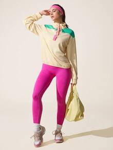 SHEIN Sovereign Charm 女士休闲撞色立领运动卫衣，秋季款 - 彩色 - 查看 5