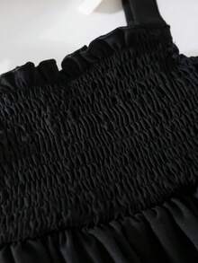 两件套女童露肩吊带背心+蝴蝶印花弹力腰阔腿裤，法式时尚优雅套装，适合女孩日常穿着和派对场合 - 黑與白 - 查看 8