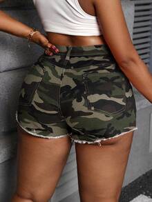 Slaydiva 大码女式迷彩印花休闲牛仔短裤 Y2K 春夏女装情人节嘉年华沙滩短裤假日女装 - 彩色 - 查看 4