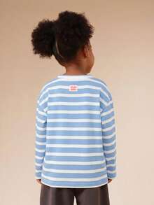 SUMWON Striped Long Sleeve Oversized T-Shirt For Girls Spring Summer Casual Daily Wear Vacation - Blue and White - View 2