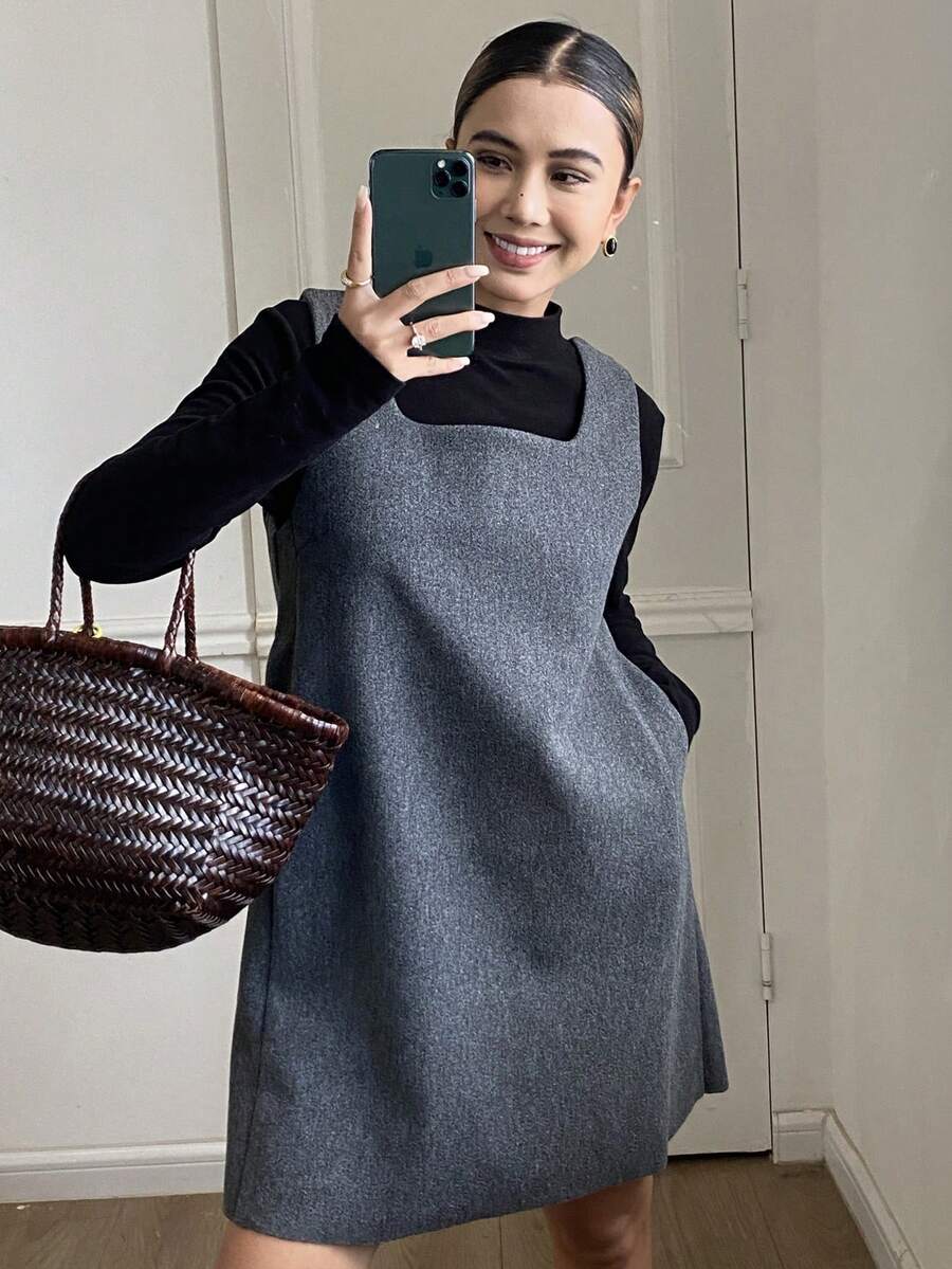 DAZY 女士基本款无袖迷你连衣裙，秋冬款