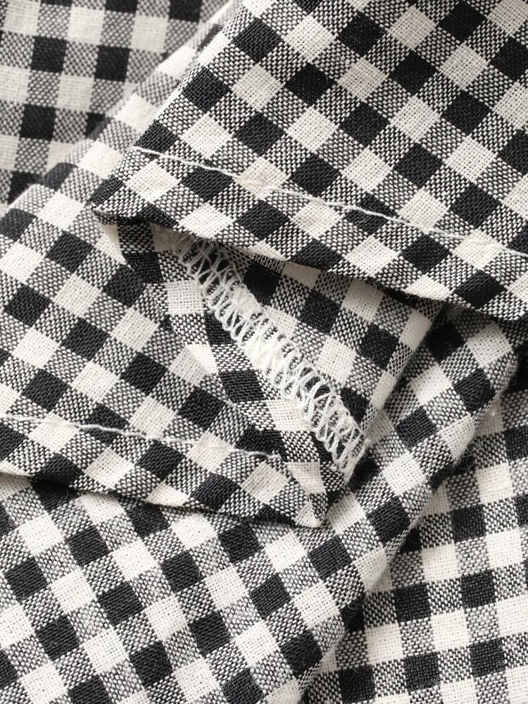 Women's Black & White Plaid Fitted Blouse Y2k Summer