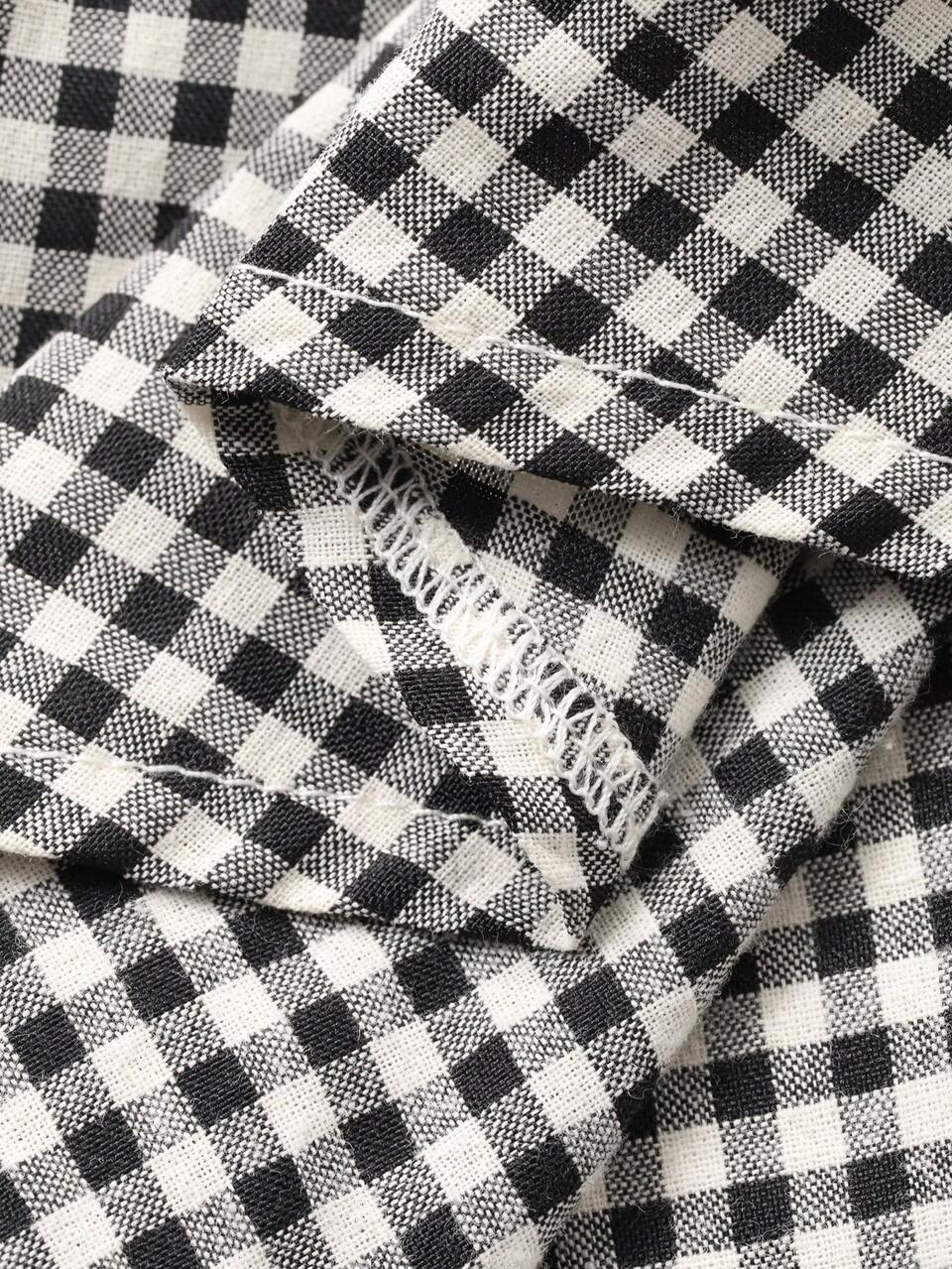 Women's Black & White Plaid Fitted Blouse Y2k Summer