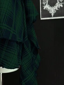 EgrlEra Đầm nữ mùa hè kẻ caro nhún bèo, vạt bất đối xứng, cổ yếm - Nhiều màu - Xem 3