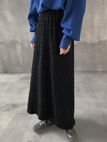 FRIFUL 女士休闲度假通勤纯色纹理面料半身裙 - 黑色 - 查看 6