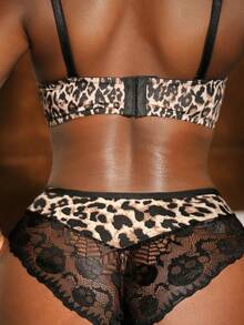 Fashionable Lace Patchwork Leopard Print Panties - Multicolor - View 7