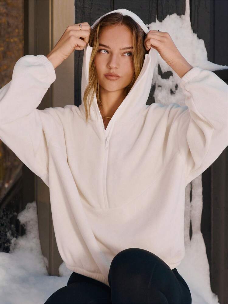 Micro Fleece Snow Glow Soft Plush Warm Lightweight Adjustable Drawstring Hem Half-Zip Hoodie Holiday Christmas Autumn Winter Outdoors Daily Casual Wear