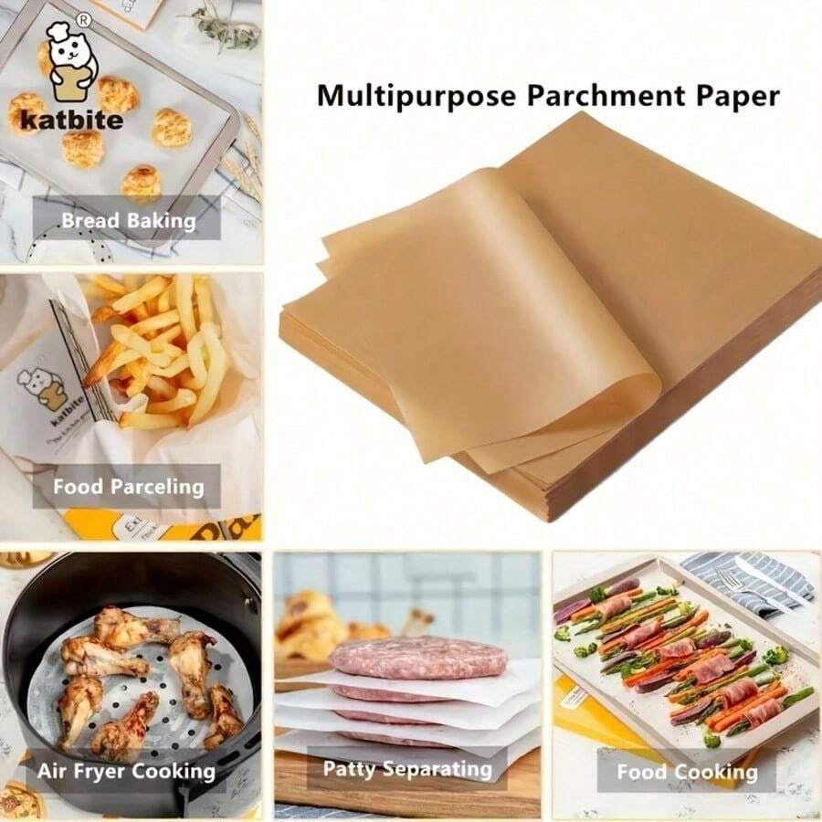 100 Sheets 20x15cm/7.87*5.91 In Parchment Paper, Heavy Duty Baking Paper, Unbleached Non-Stick Sheets For Air Fryer, Grilling, Steaming Cooking Bread Cake And Wrapping Foods - Multicolor - View 1