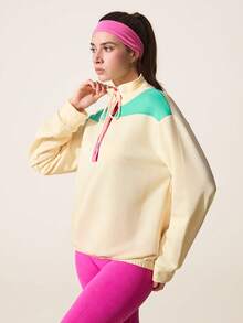 SHEIN Sovereign Charm 女士休闲撞色立领运动卫衣，秋季款 - 彩色 - 查看 4