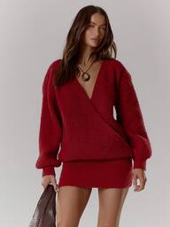 MUSERA Oversized Wrap Over Front Fitted Cuff Knit Mini Dress Winter Knitwear Casual Going Out Sexy Everyday Night Out Cute Cosy Valentines Spring