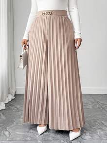 Elenzga Quần dài ống đứng xếp ly cạp cao trang trí dây xích vàng dành cho nữ cỡ lớn, thích hợp mặc đi làm hoặc đi học, mùa xuân/hè. - Lạc đà - Xem 6