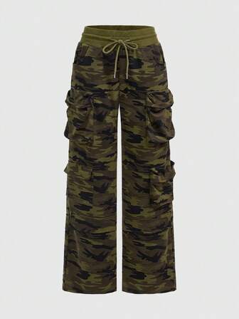 Grunge Punk Y2K Punk Camouflage Allover-Muster Dekorative Tasche Damen Weite Jogginghose