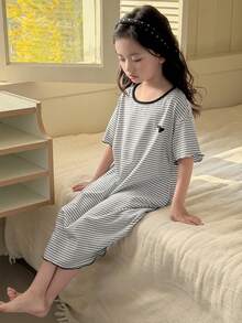 DAZY Young Girls Striped Print Nightgown Spring Summer - Grey - View 1