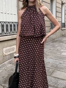 Pariaura Women's Summer Vacation Two-Piece Outfits, Women's Valentine's Day Two-Piece Outfits, Women's Carnival Two-Piece Outfits, Women's Elegant Two-Piece Outfits, Women's Vacation Two-Piece Outfits, Women's Polka Dot Two-Piece Outfits, Women's Brown Two-Piece Outfits. - Brown - View 3