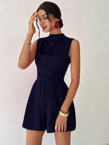 Firerie Đầm liền thân xếp ly chữ A dáng ngắn thanh lịch, tối giản, tinh tế, lãng mạn, ngọt ngào, đi làm hàng ngày, tiệc cưới, lễ hội âm nhạc, kỳ nghỉ, màu đỏ - Màu xanh hải quân - Xem 3