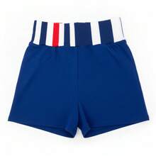 Pantalones cortos de COLOR NEGRO, BLANCO y AZUL 3PK  deportivas cortas unisex con pretina elástica a rayas tricolor, pantalón corto de entrenamiento para gym, yoga, correr o uso diario, en colores rojo, verde, negro, blanco, rosa y azul marino, tela suave tipo compresión para deporte y casual - NEGRO - Ver 4