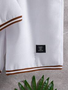 2pcs/Set Teenage Boys Casual Textured Floral Pattern T-Shirt Set, Ribbed Trim Splice Design, Suitable For Daily, Commute, Vacation And Leisure Wear Two Piece Boy Sets - White - View 5