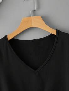 INAWLY Solid V Neck Tee - Black - View 3