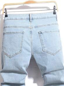 Manfinity Homme Men's Slim Fit Ripped Pocket Casual Denim Jeans Men Ripped Jeansstreetwear Jeans Men Ripped Denim Jeans - Light Wash - View 4