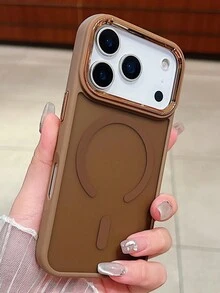 1 pieza Funda de teléfono con película de lente de cámara chapada en metal mate, compatible con iPhone 17 Pro Max, compatible con carga inalámbrica magnética, cubierta protectora de material de PC - Dorado - Ver 3