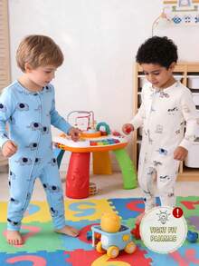 2 Piece Sets Snug Fit  Pajamas Cute Elephant Animal Cartoon Pattern Solid Blue Round Neck Long-Sleeved Zip-Up Bodysuit For Baby Boys ,Baby Boy Clothes - Multicolor - View 8