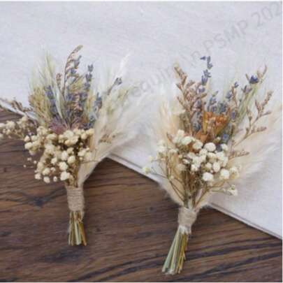1/2/3/4/6/8/10/12 件装 - 迷你干花花束，适合家居桌面摆设、派对蛋糕装饰、新郎及伴郎胸花、波西米亚复古风婚礼舞会男士装饰、新娘派对回礼的完美之选