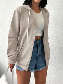 EURMUSE Bluza z kapturem, 100% bawełny, w jednolitym kolorze, zapinana na suwak