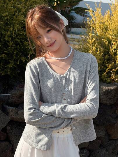 Dazy Kids 少女休闲纯色前扣短款外套（春季款）