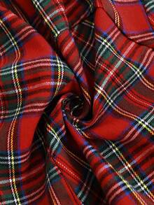 Chiquease 复古英伦红色格子衬衫裙 | 收腰A字廓形，学院风长袖连衣裙 - 紅色 - 查看 8