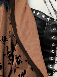 Sunspun 暗黑复古朋克原宿风骷髅印花女式卫衣，初秋 - 咖啡棕 - 查看 4