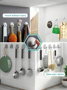 Heavy Duty Waterproof In Shower Hooks For Hanging Loofah, Towels, Clothes, Robes For Bathroom Removable Adhesive Wall, Door Hook Stainless Steel Black Stick On Hooks 4 Pcs - Silver - View 7