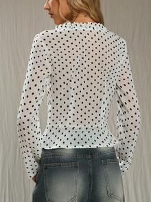 TRNVIE Women's Elegant Polka Dot Blouse, Suitable For Outdoor Wear - White - View 2