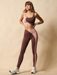 VARSIVA 女士撞色露脐背心和高腰紧身裤运动套装 - 彩色 - 查看 10