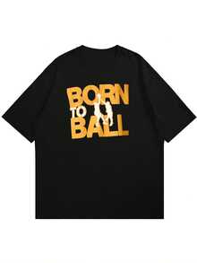 Versatile Baggy Short Sleeve T-Shirt With Fun Basketball Print, Ideal For Vacation, Work And Use - Black 4 - View 3