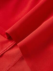 SHEIN MOD 大码露肩褶皱下摆红色上衣，适合外出穿着，情人节红色胸衣，红色束身衣，Y2K风格红色夏季上衣，红色度假风 - 紅色 - 查看 2