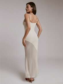 Hauture 女士简约日常外出柔软优雅性感长款网纱吊带裙 - 象牙白色 - 查看 2