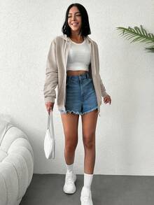 EURMUSE Bluza z kapturem, 100% bawełny, w jednolitym kolorze, zapinana na suwak