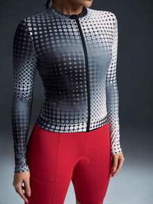 Powerista Women's Fashion Gradient Zipper Front Fitted Long Sleeve Cycling Jersey Top