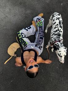 Muchica Summer Casual Y2k Women Letter Print Drawstring Waist Sweatpants - Grey - View 6