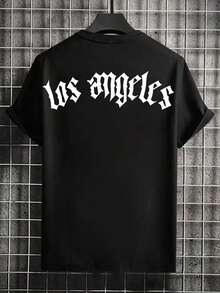 Versatile Casual Loose Fit Short Sleeve T-Shirt With Fun Print, For Vacation, Work And Everyday Wear - 藍色和黑色 - 查看 2