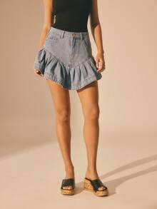 Aralina Women's Casual Elegant Chic Luxury Peplum Hem Denim Mini Skirt Perfect For Summer And Beach And Party - Light Wash - View 6