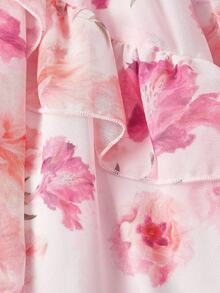 SHEIN MOD Đầm xếp tầng cổ yếm in hoa, màu hồng. - Hồng - Xem 7
