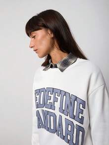 SURIMA 休闲简约印花圆领长袖加厚宽松女式卫衣 - 白色 - 查看 5