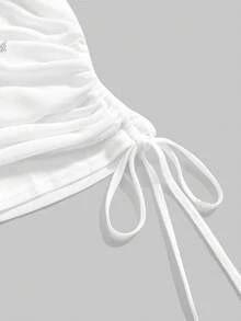 ROMWE Avant 大码女式复古Y2K坏女孩浪漫朋克十字字母印花不对称肩长袖透视T恤上衣 - 白色 - 查看 4