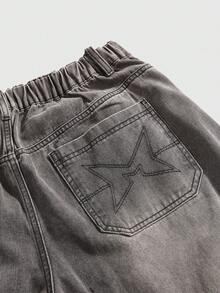 ROMWE Jeans anchos básicos de estilo vintage lavado punk de talla grande - Gris Oscuro - Ver 3