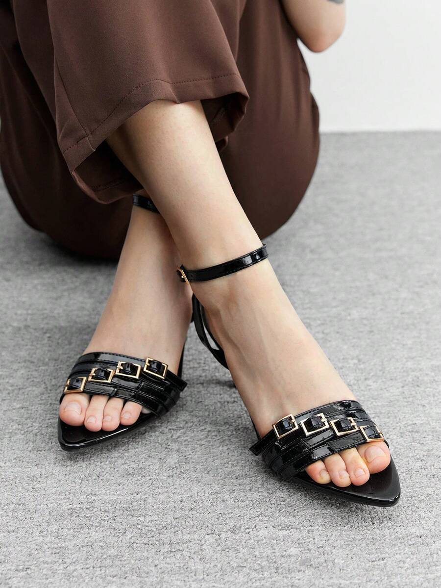CUCCOO BIZCHIC Giày sandal cao gót thời trang dành cho nữ với thiết kế khóa cài, sandal cao gót thích hợp cho các buổi tiệc và liên hoan. - màu đen - Xem 1
