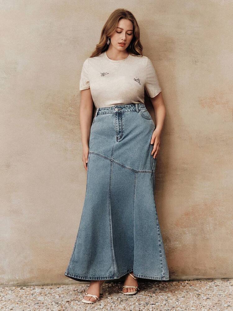 Women's Spring New Fashion Patchwork Denim Mermaid Skirt