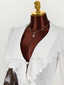 Amplova Women's Fashionable Sexy & Sweet Ruffle Flare Sleeve Cardigan, Autumn/Winter Ruffle Blouse White Ruffled Top White Boho Top - Apricot - View 5