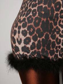 3pcs Women's Sexy Leopard Print Faux Fur Bodycon Dress Set - Multicolor - View 3