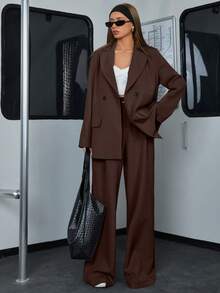 EURMUSE Loose Fit Casual Young Women's Suit Set - Brown - View 3